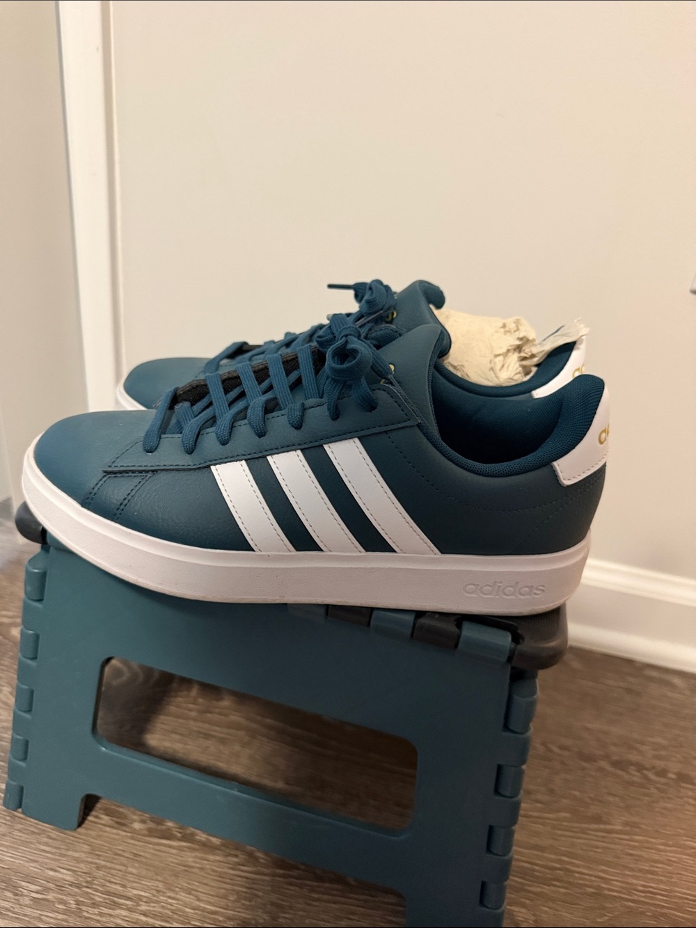 adidas women’s Teal Low-Top Sneakers with White Stripes